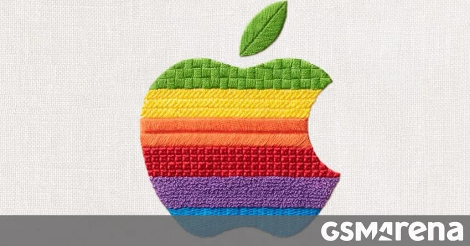Apple event invitation graphic with needlepoint artwork promoting the Welcome Home presentation.