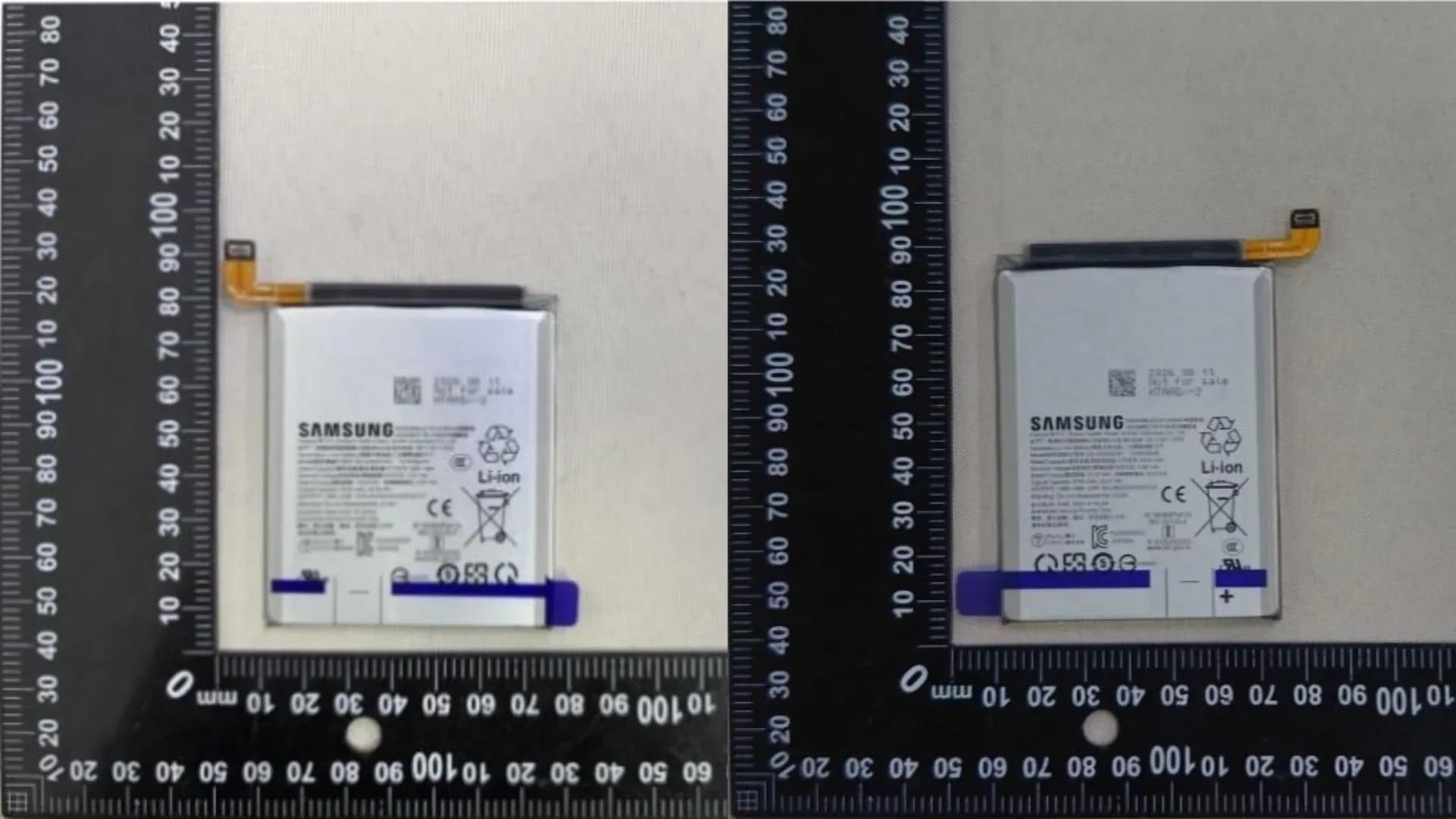 Photos from a Safety Korea certification listing showing the Galaxy S27 Ultra and Galaxy S27 Pro batteries side by side.