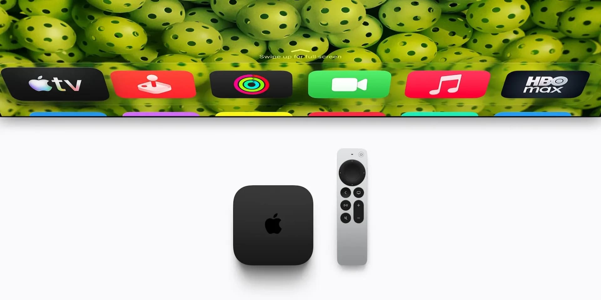 Apple TV 4K set-top box alongside its Siri Remote on a plain background