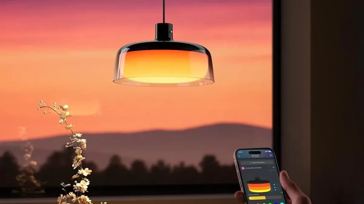 Govee Matter Pendant Light hanging indoors with three-layer illuminated rings