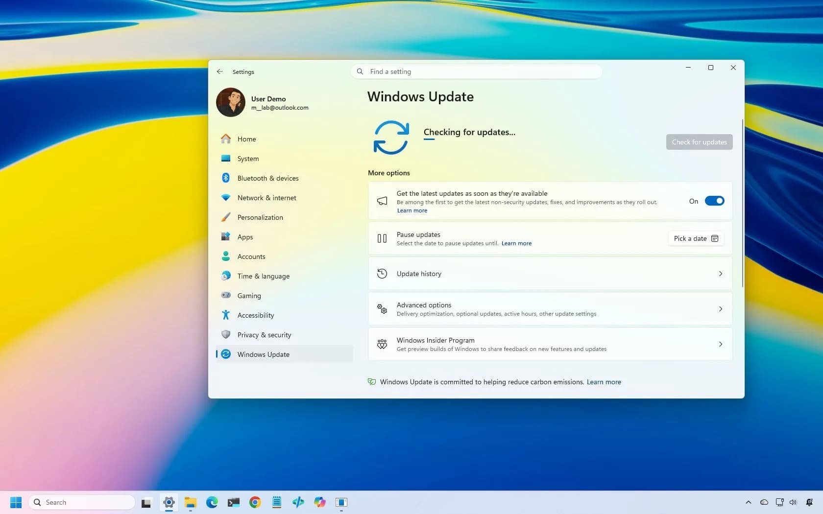 Windows 11 Settings app showing the Windows Update page with an update ready to install