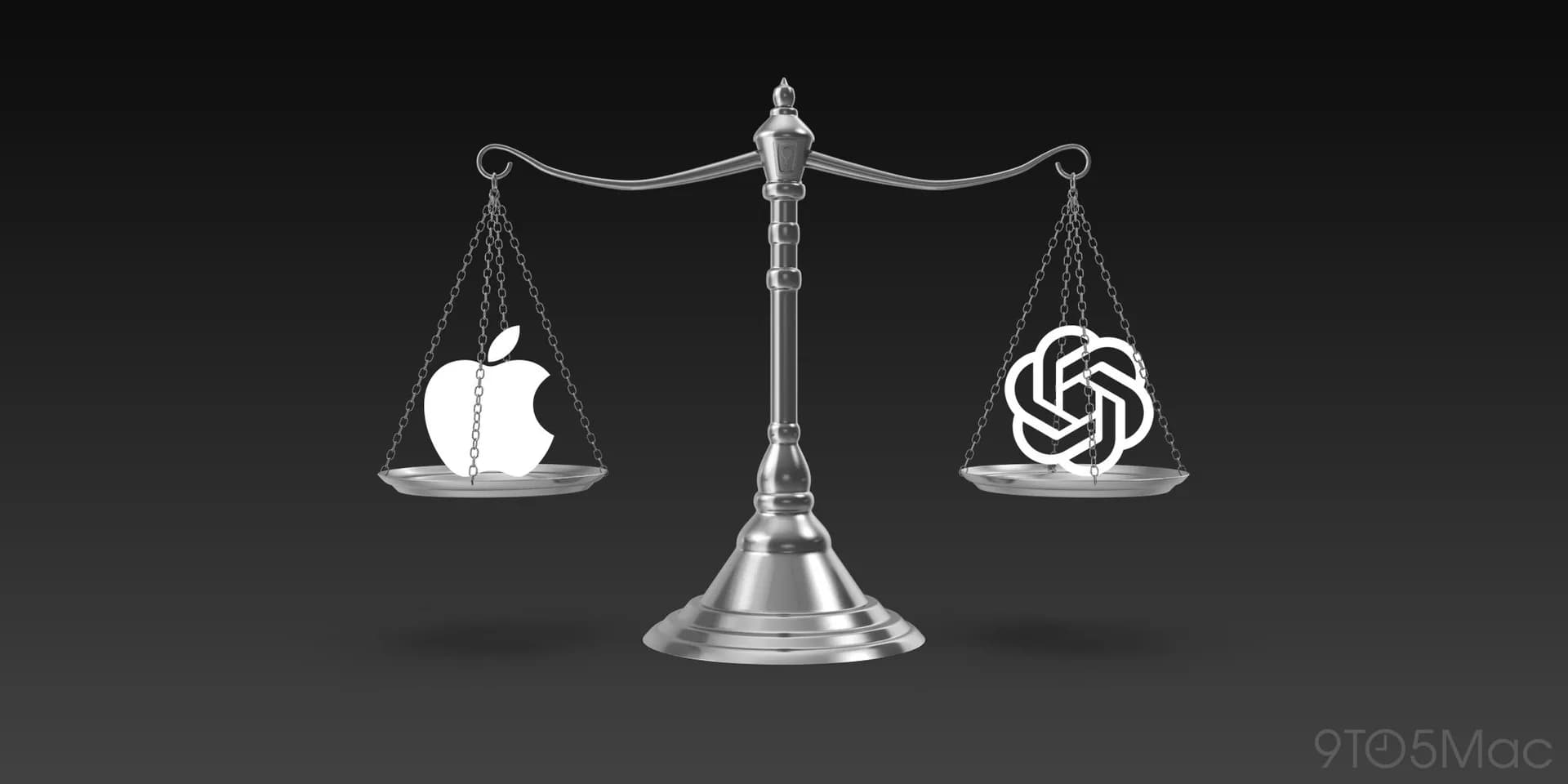 OpenAI and Apple logos displayed side by side against an illuminated dark backdrop