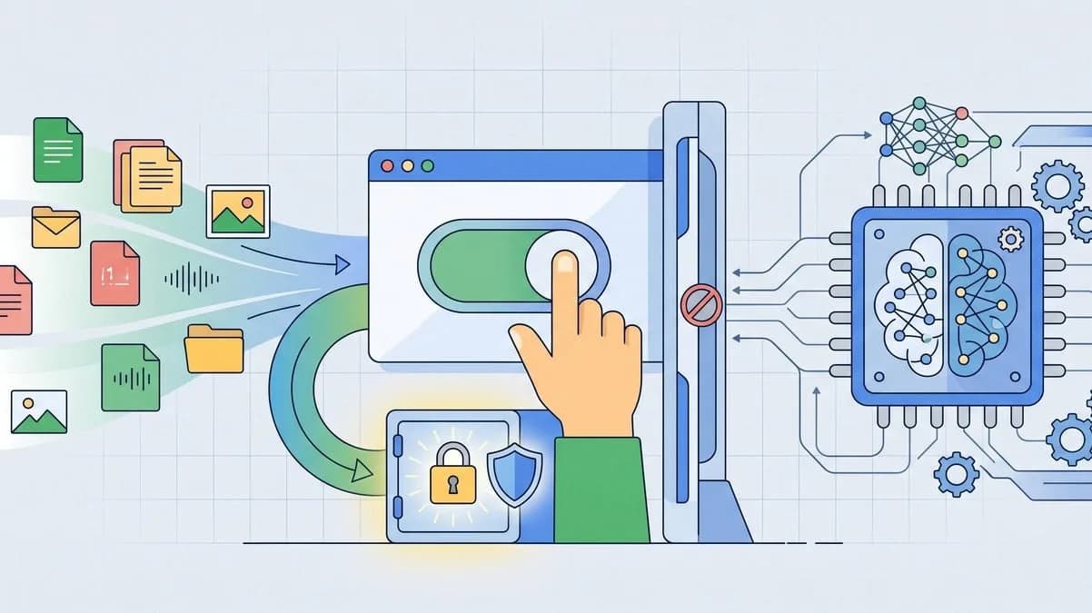 Privacy toggles and account settings displayed across smartphone and laptop screens