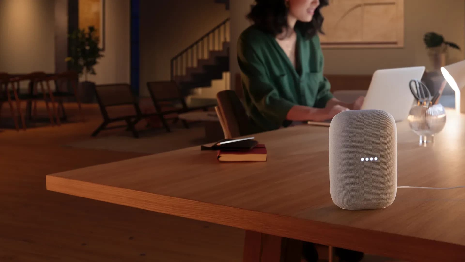 A Google Nest Hub Max displaying a Philips Hue light control screen with a clean, updated UI.