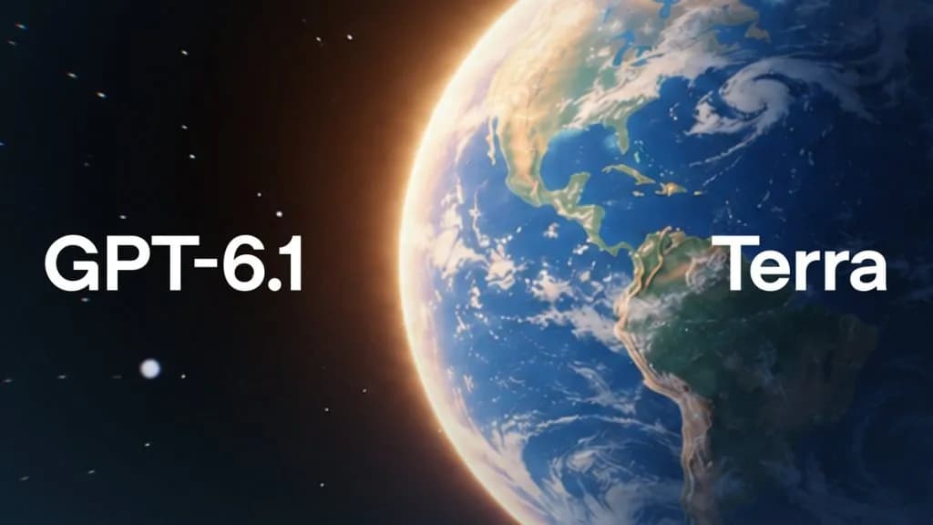 OpenAI logo displayed alongside text representing the GPT-6.1 Terra model announcement
