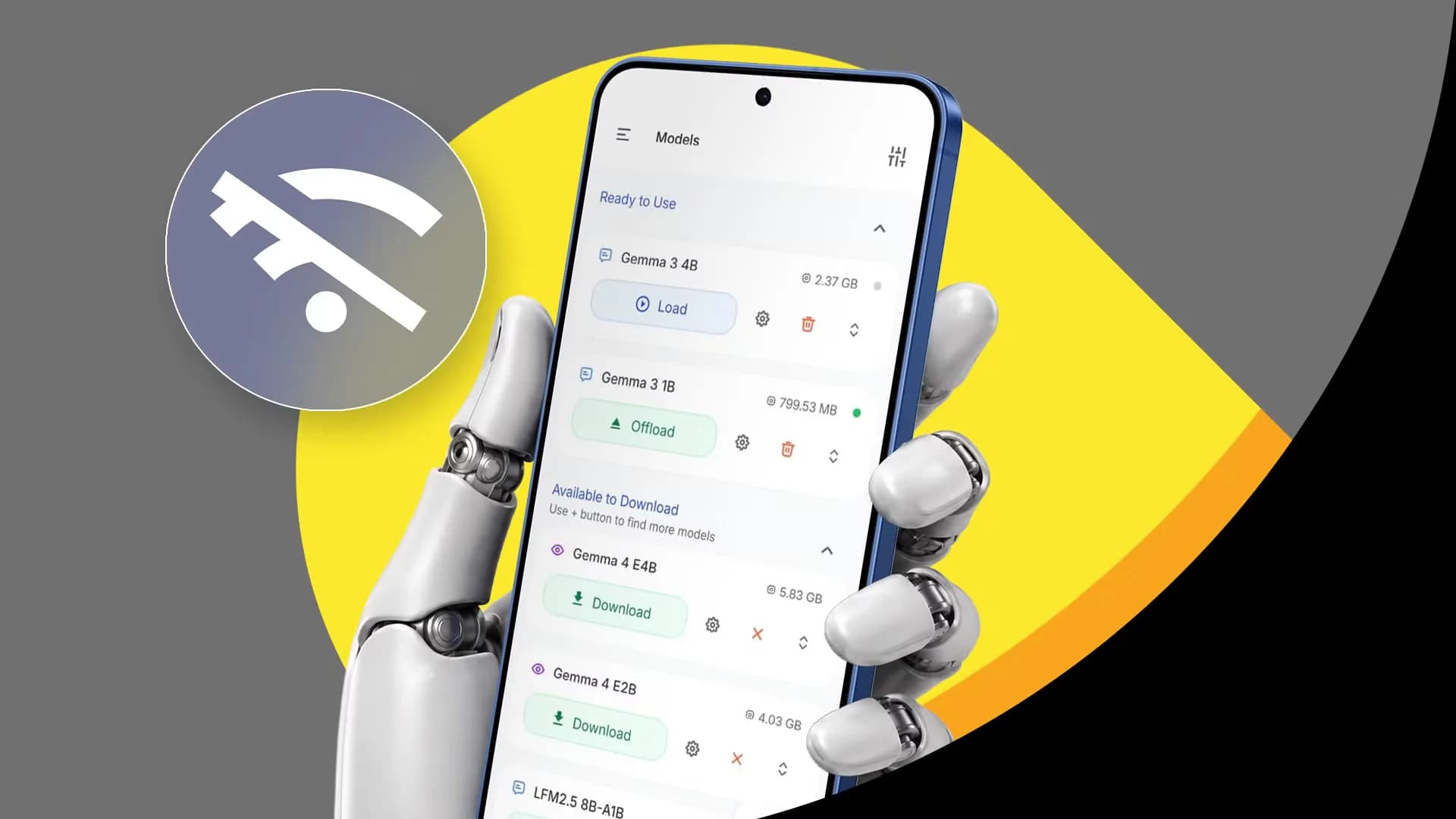 A smartphone running a local offline artificial intelligence interface on its display