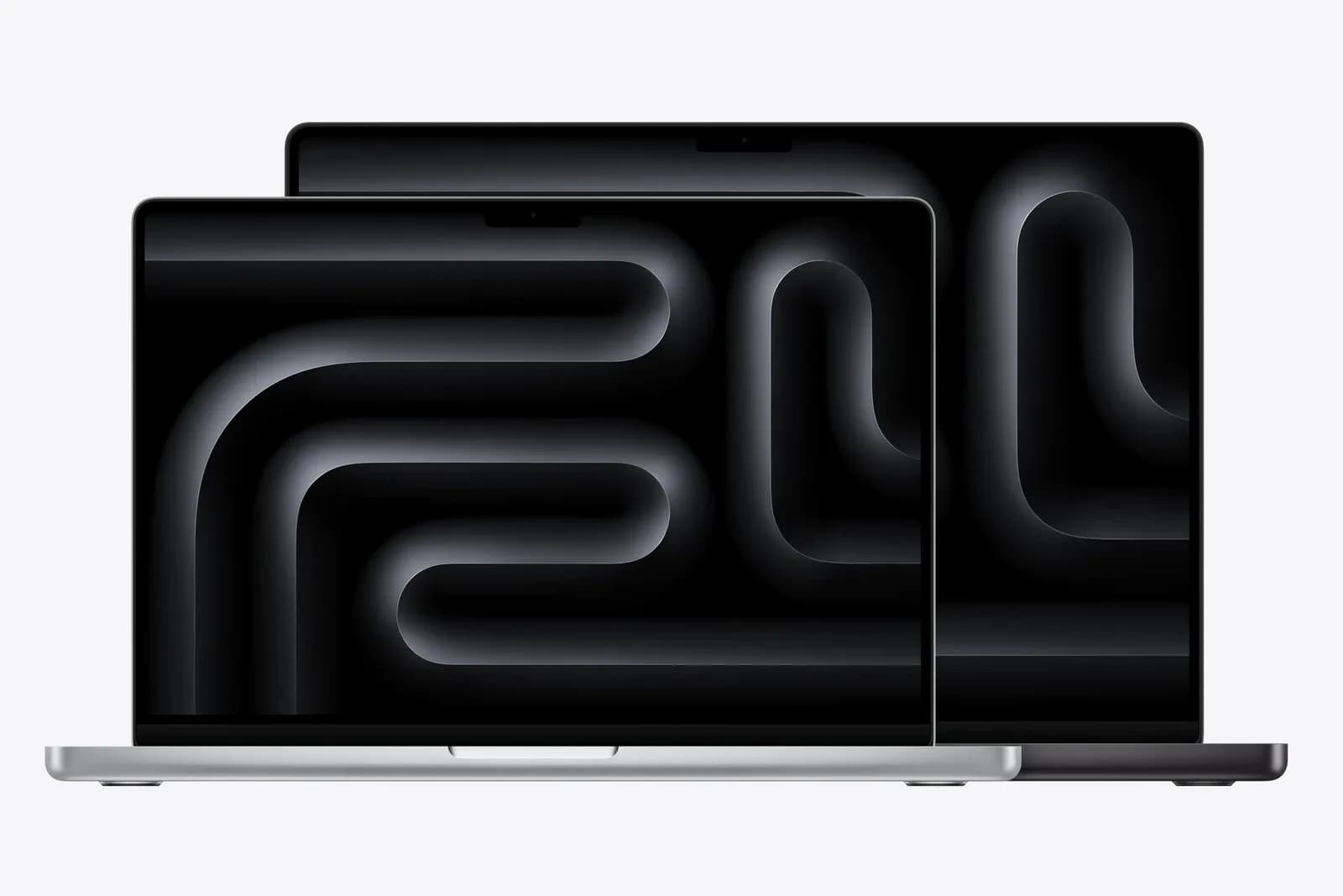 Render of a MacBook Pro laptop with an OLED screen and a Dynamic Island style cutout at the top of the display