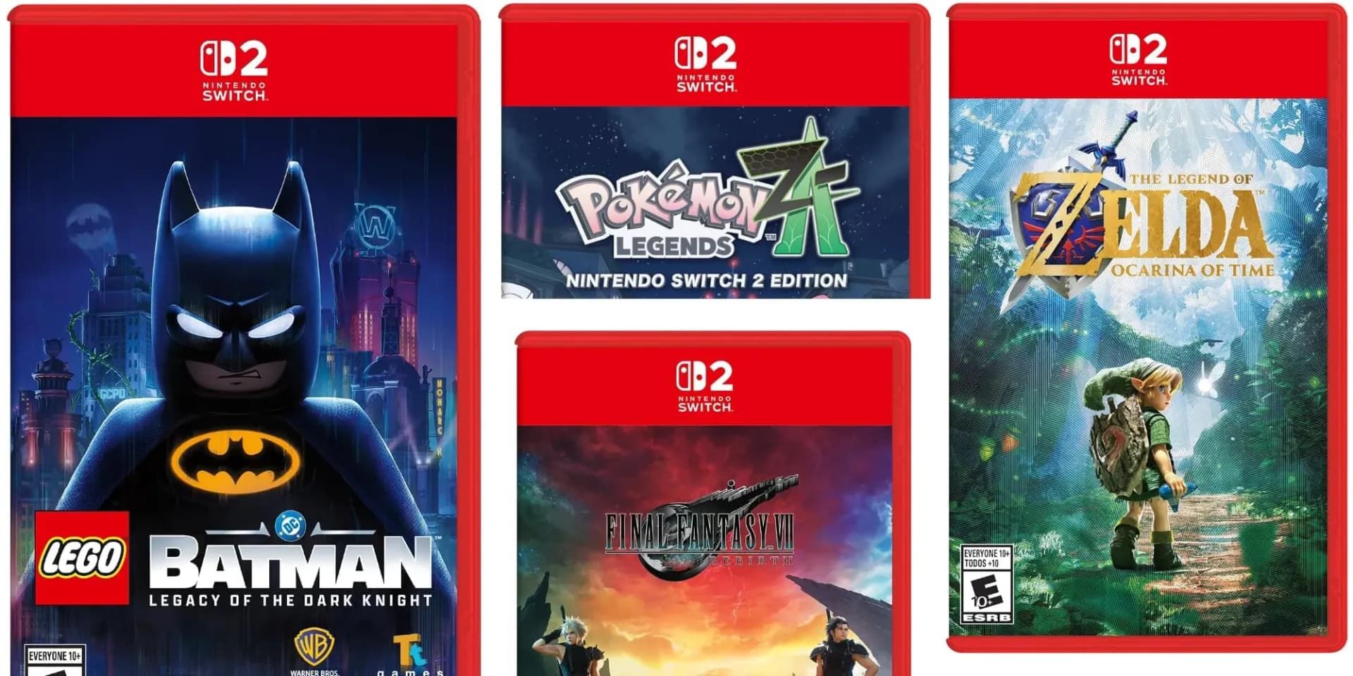 Video game physical cases arranged on a display shelf featuring console releases