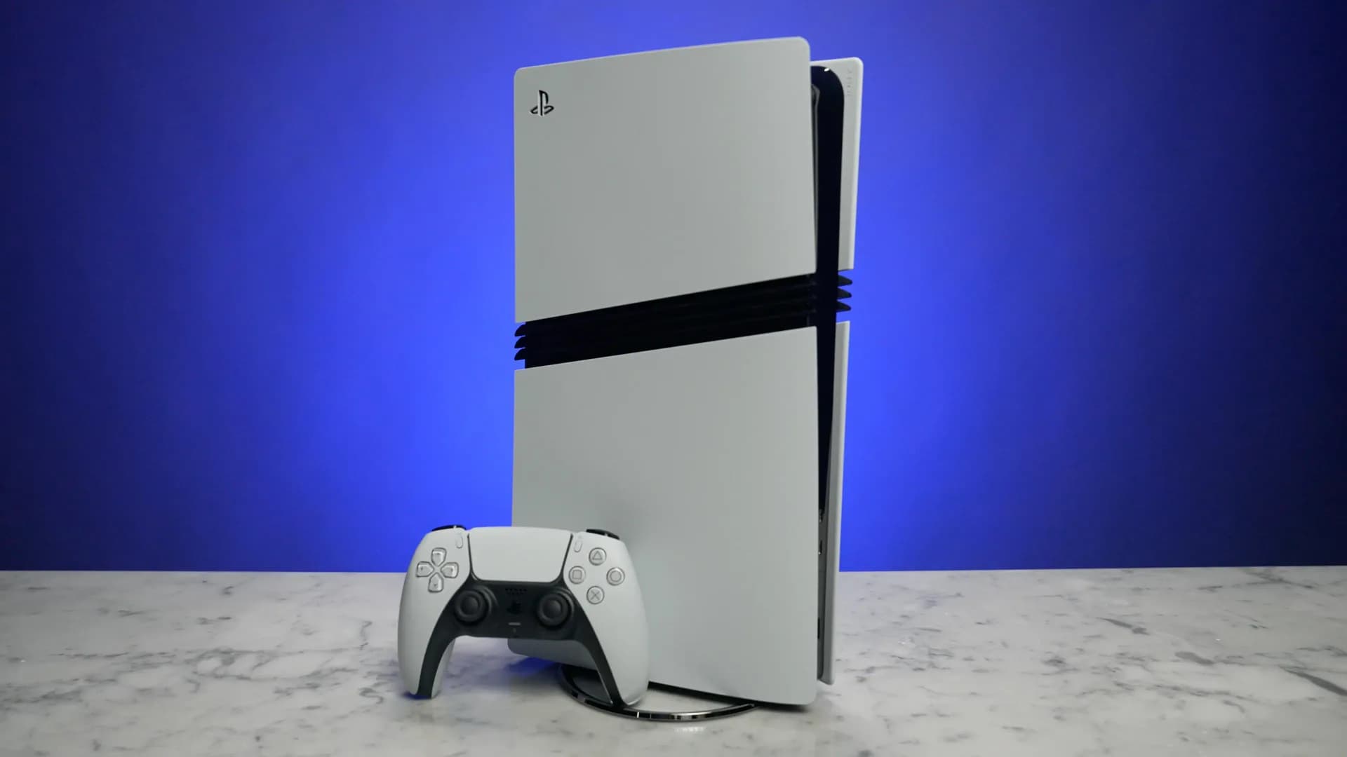 A PlayStation 5 Pro console next to a 'Grand Theft Auto VI' pre-order banner