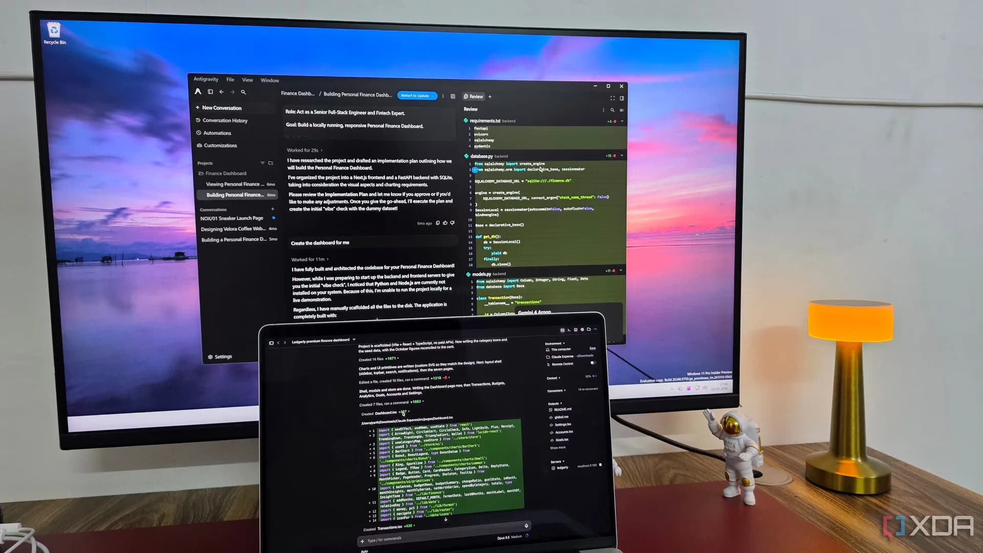 Split-screen comparison of a personal finance dashboard app interface generated by Claude Code, OpenAI Codex and Google Antigravity