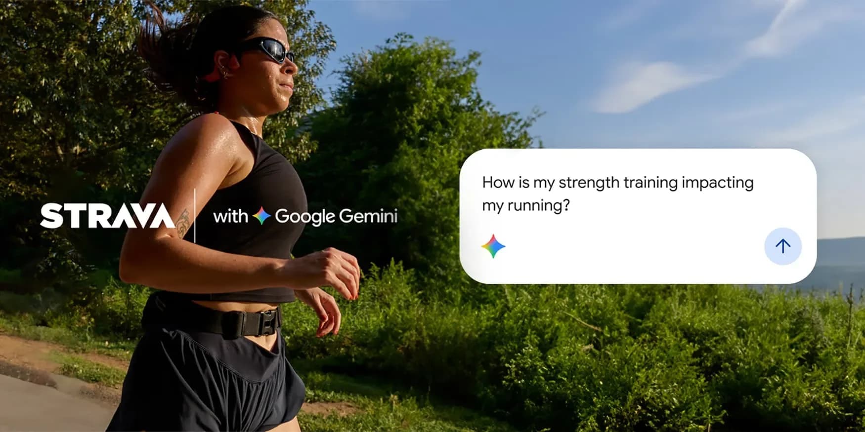 Strava app interface shown alongside the Google Gemini logo on a smartphone screen
