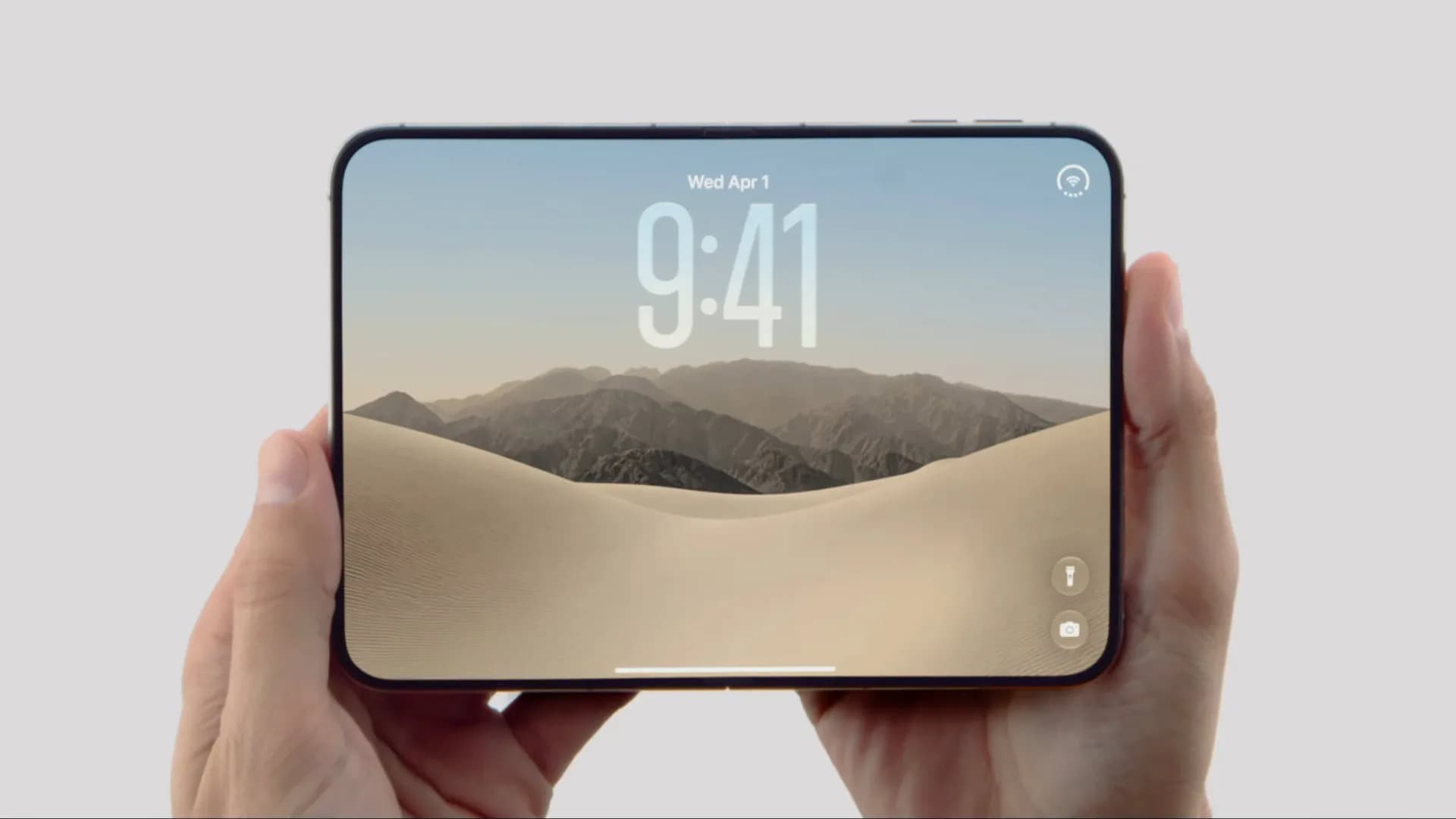 A close-up of a folded iPhone Duo showing the crease and display surface