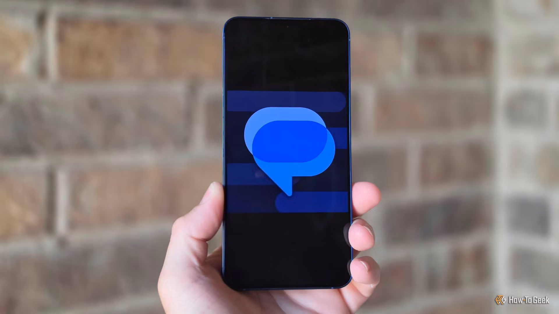 Google Messages app icon with a warning shield overlay suggesting scam detection on an Android phone screen