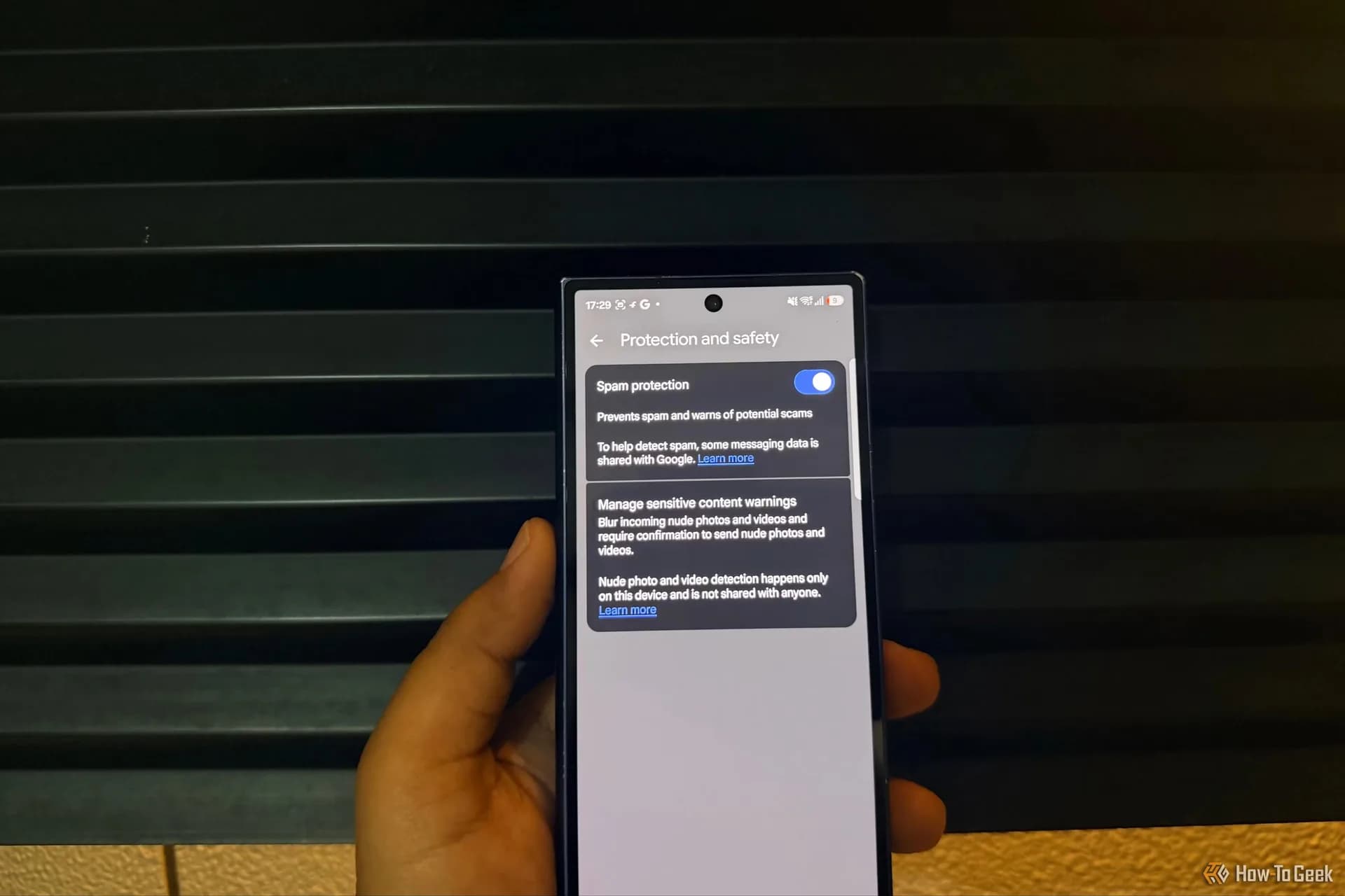 Google Messages app icon and scam warning interface shown on an Android phone screen