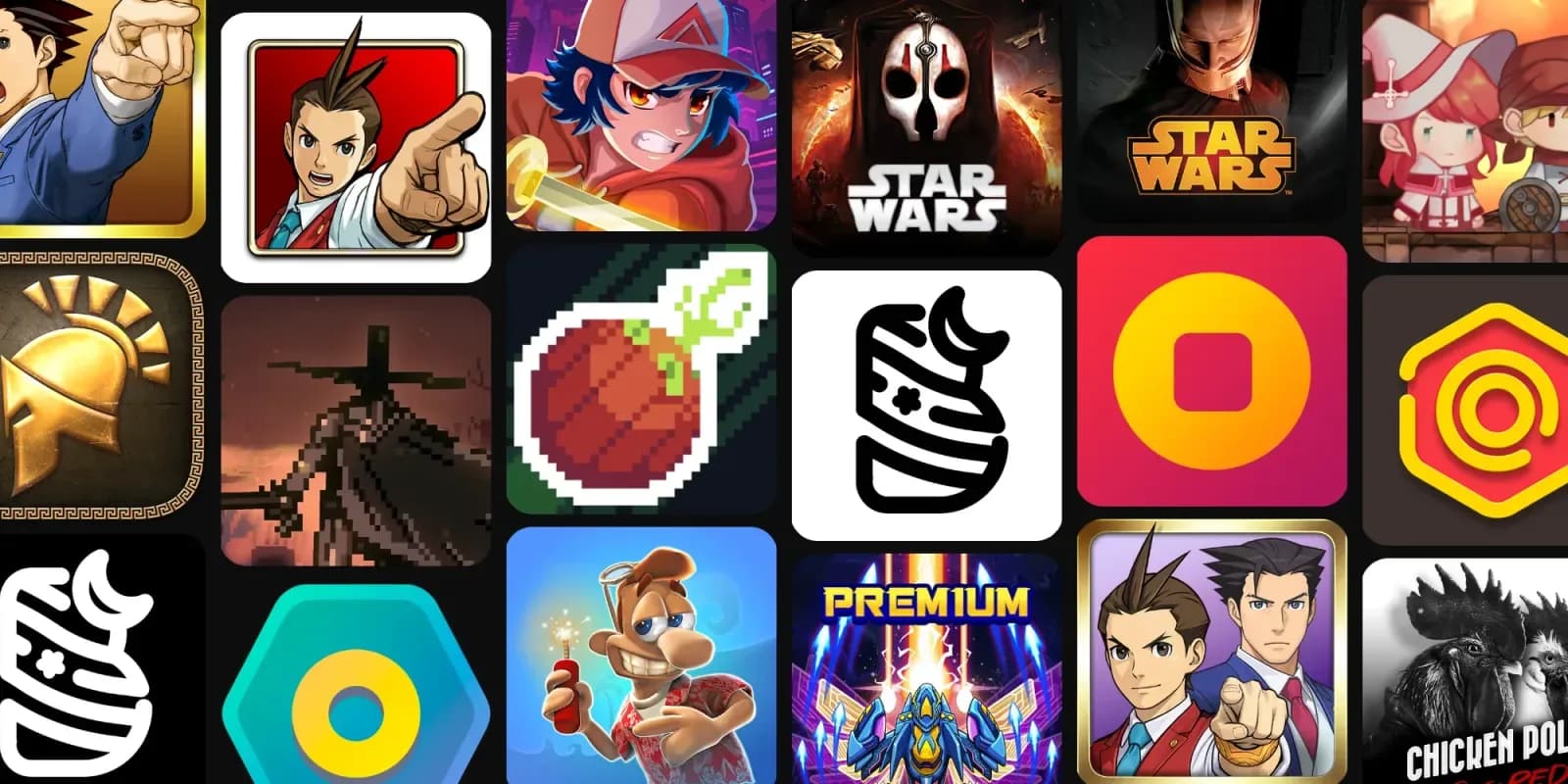 A smartphone screen displaying available game listings on the Google Play Store interface.