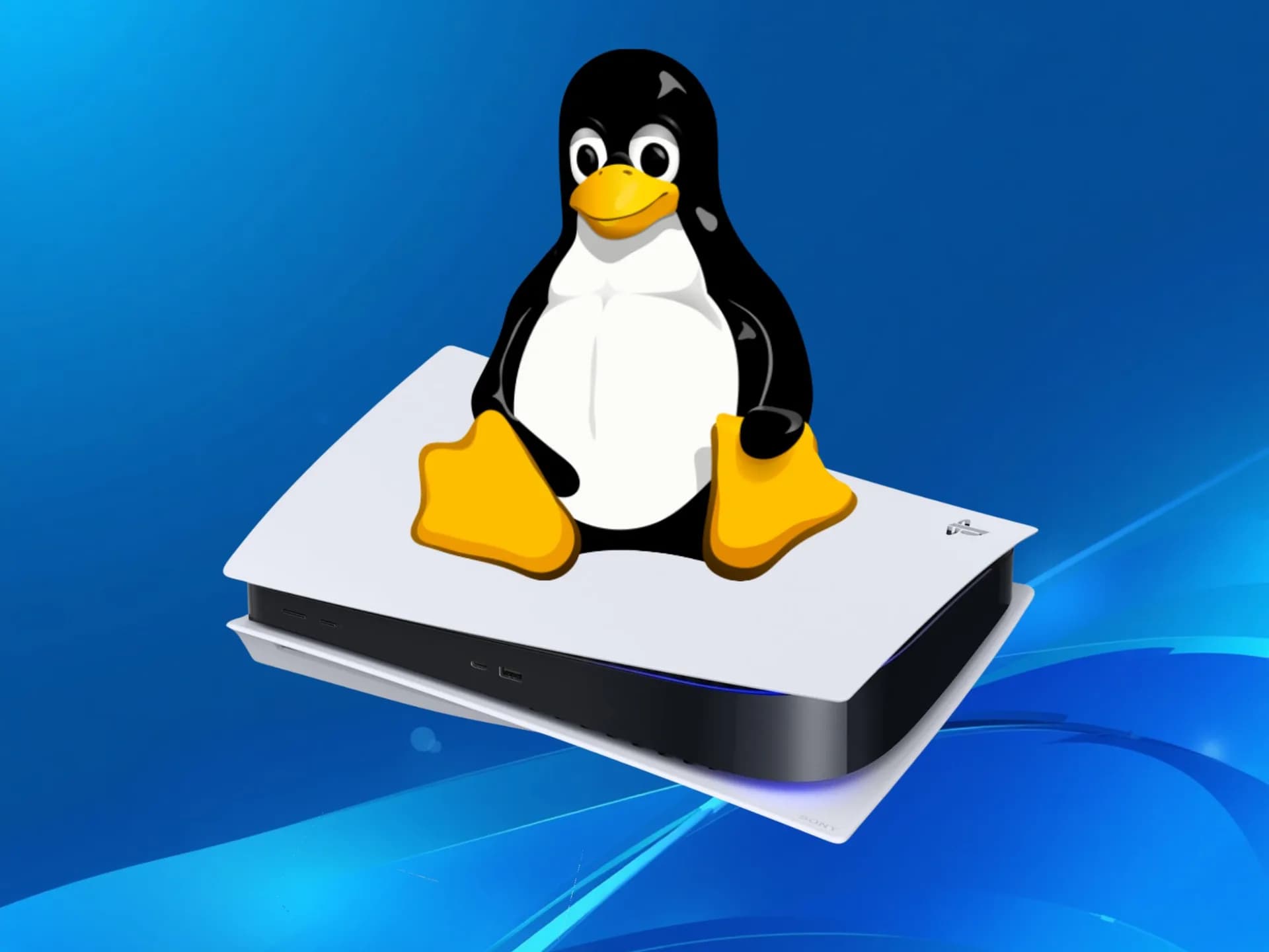 Terminal window showing 'pLinux5-NG' booting on a PS5 console