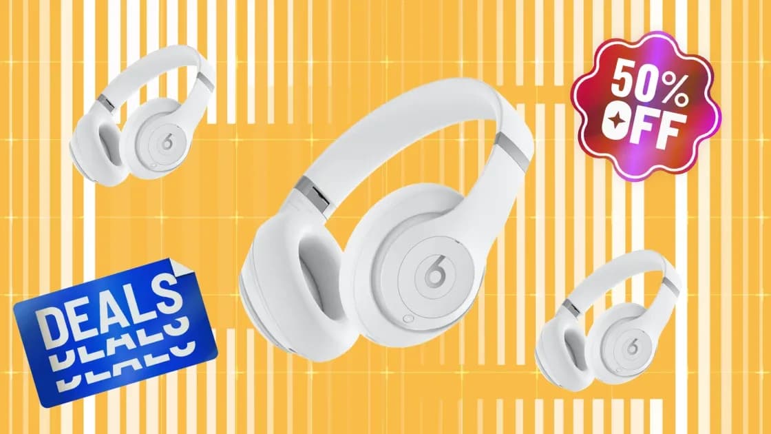 Beats Studio Pro matte white over-ear headphones on a white background
