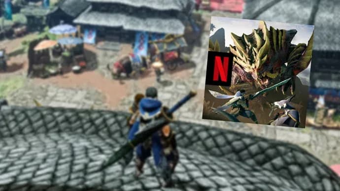 Monster Hunter Rise gameplay visual showing a hunter battling a creature