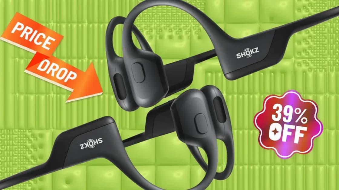 Shokz OpenRun Pro bone conduction sports headphones resting on a flat surface