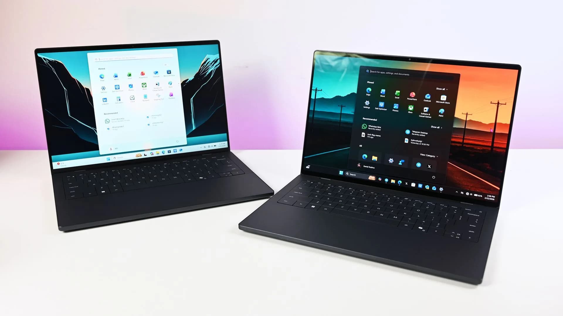 Windows 11 desktop showing redesigned taskbar search interface on a modern laptop screen