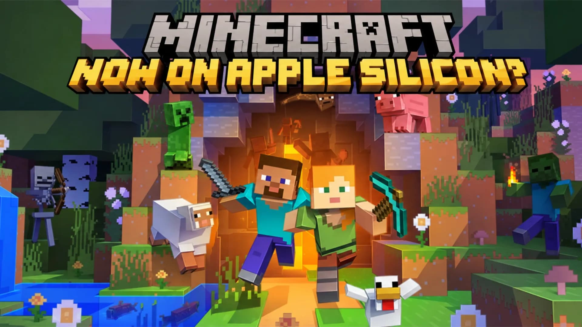 Blockintosh logo beside Minecraft Bedrock UI on macOS