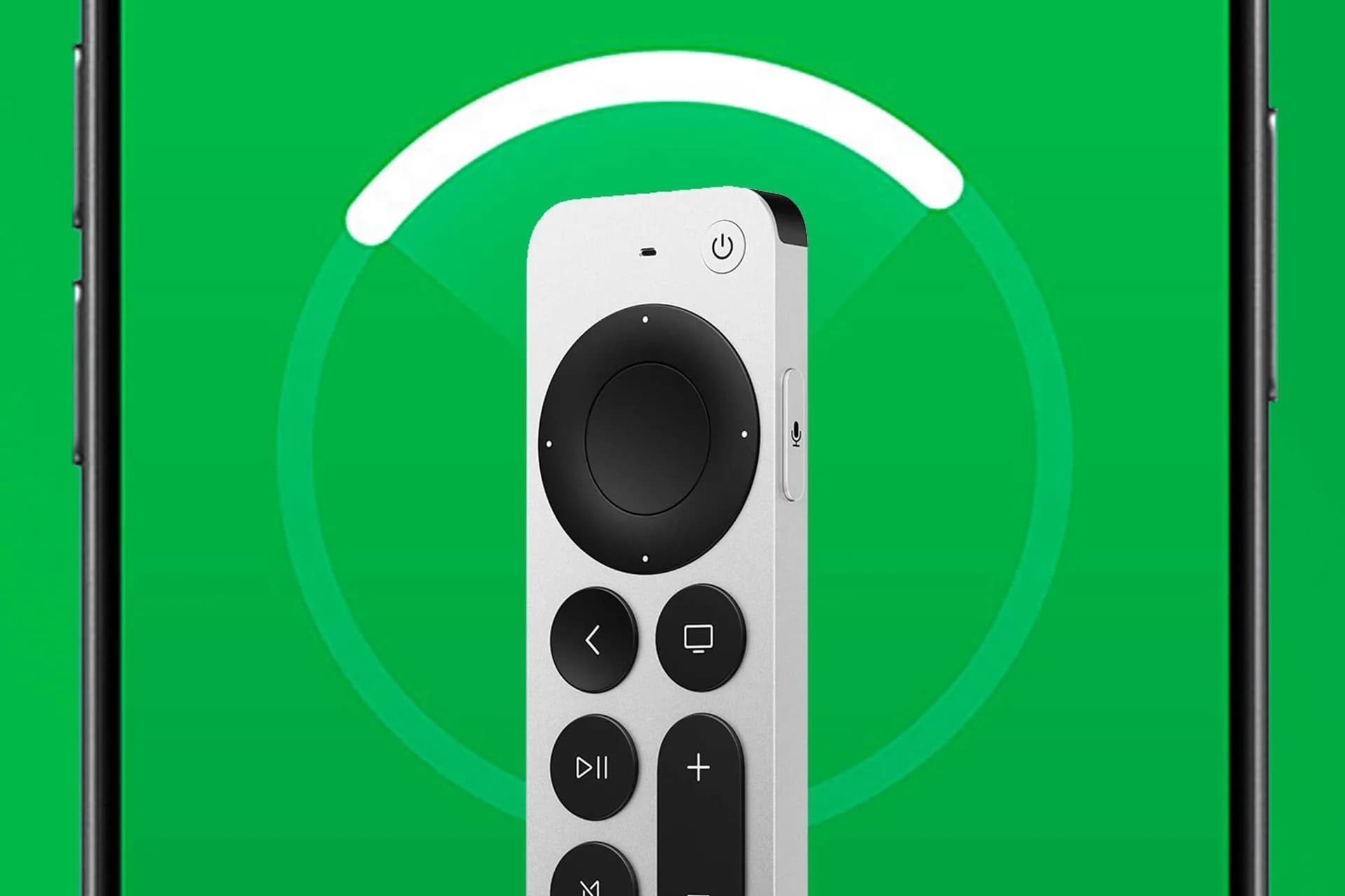 Apple's new Siri Remote next to an iPhone 18 Pro and an iPhone 16 Pro, with the latter dimmed out