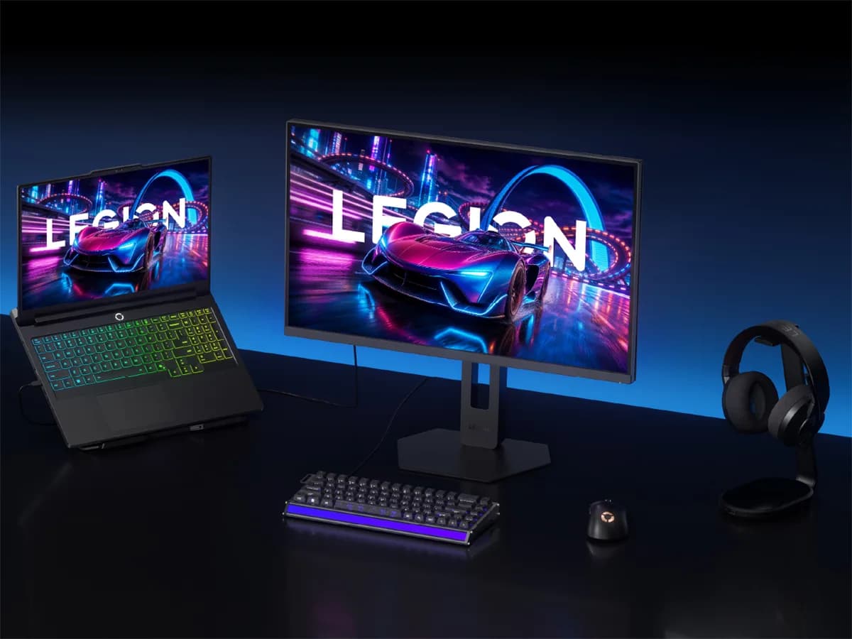 Lenovo Legion 27Q-20 gaming monitor front view showing slim bezels and matte black finish