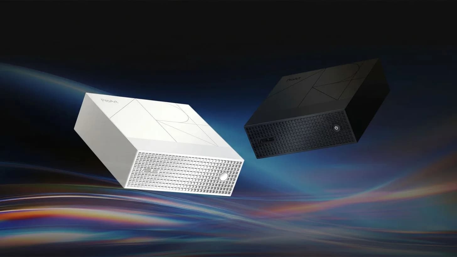 ASUS ProArt GR1X mini-PC front and side view, matte black chassis with ProArt branding