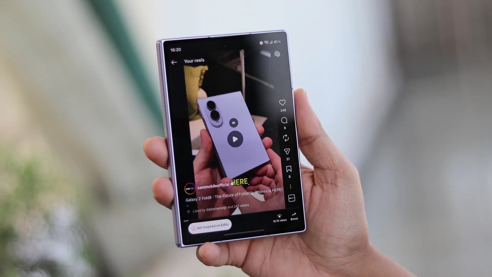 Galaxy Z Fold 8 open on a desk, next to an unopened iPhone Duo box with a 'shipping soon' sticker