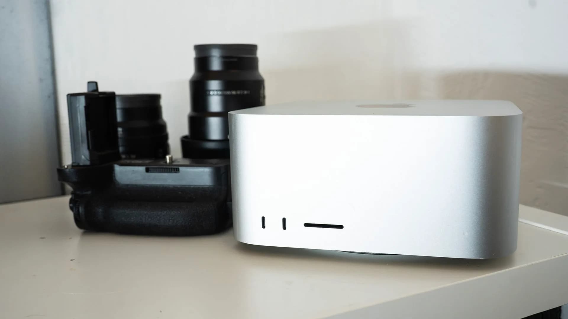 Apple Mac Studio M5 Max front and rear view showing ports and compact aluminium chassis